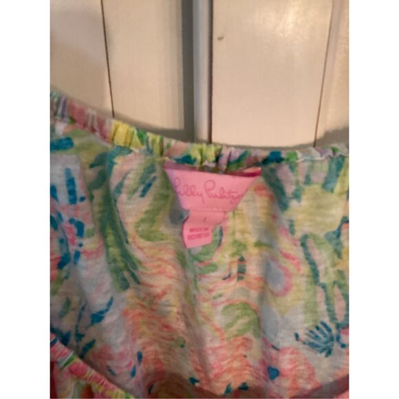 Lilly Pulitzer Cover Up Tunic Sz L Fan Sea Tropical Fringe - Picture 3 of 9